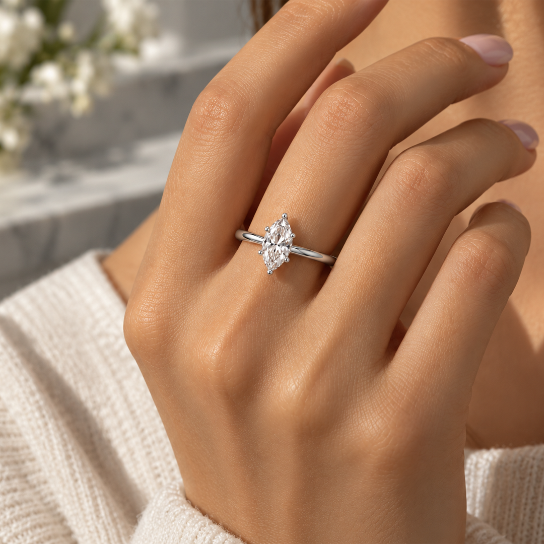 Simple Marquise Wedding Birthstone Ring