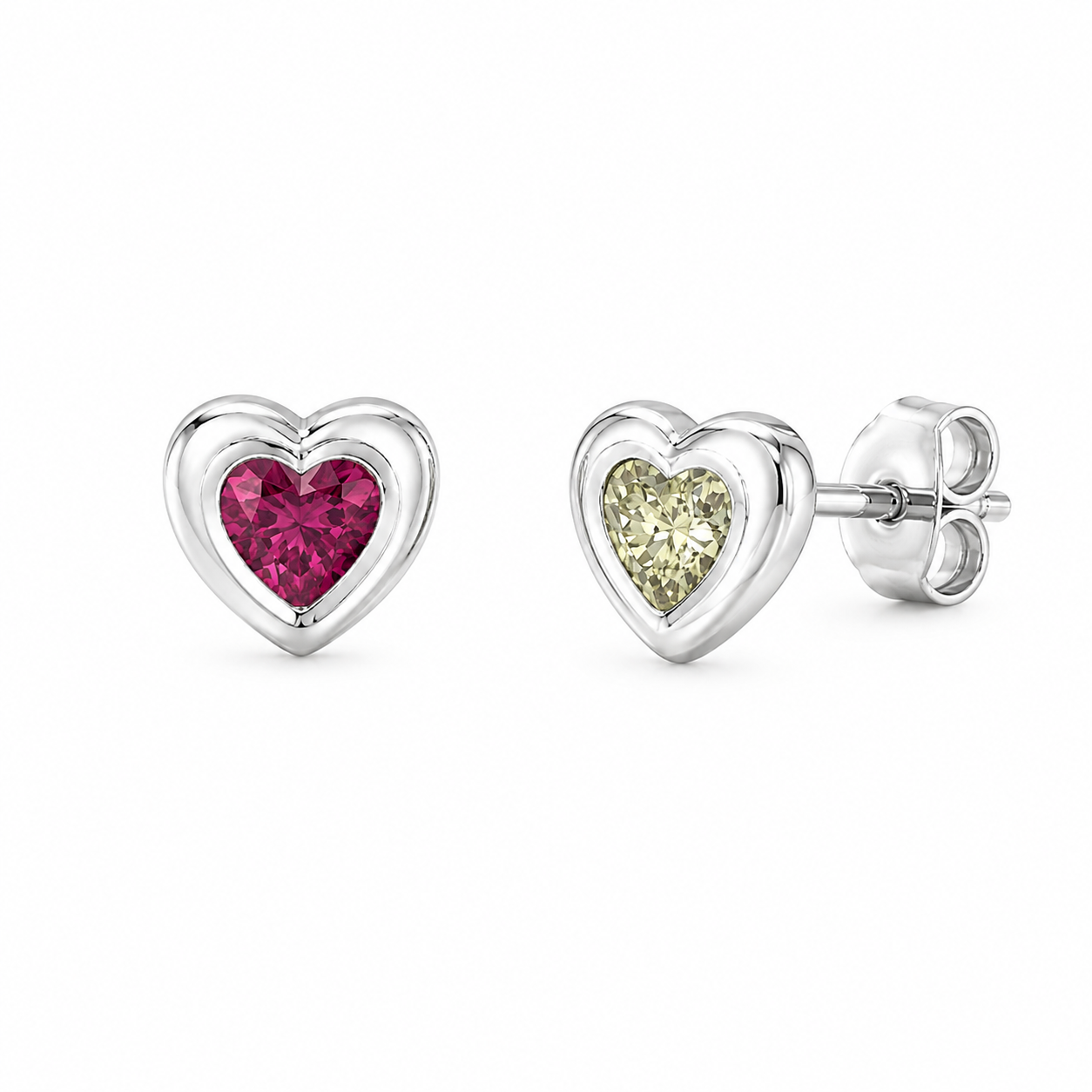 Puffy Heart Birthstone Stud Earrings