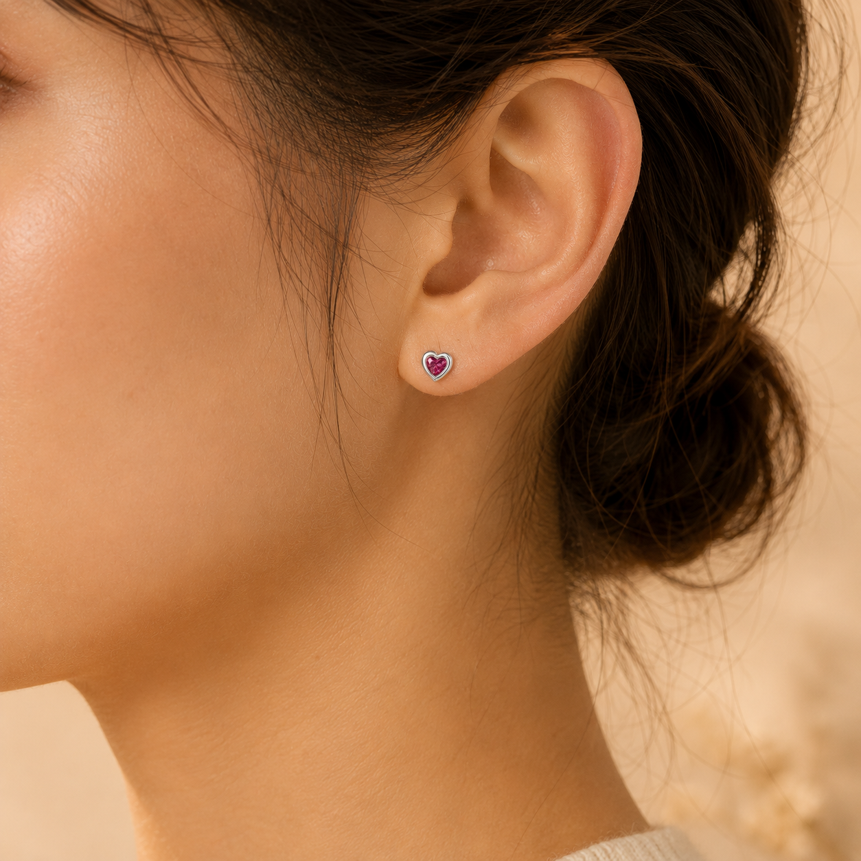 Puffy Heart Birthstone Stud Earrings