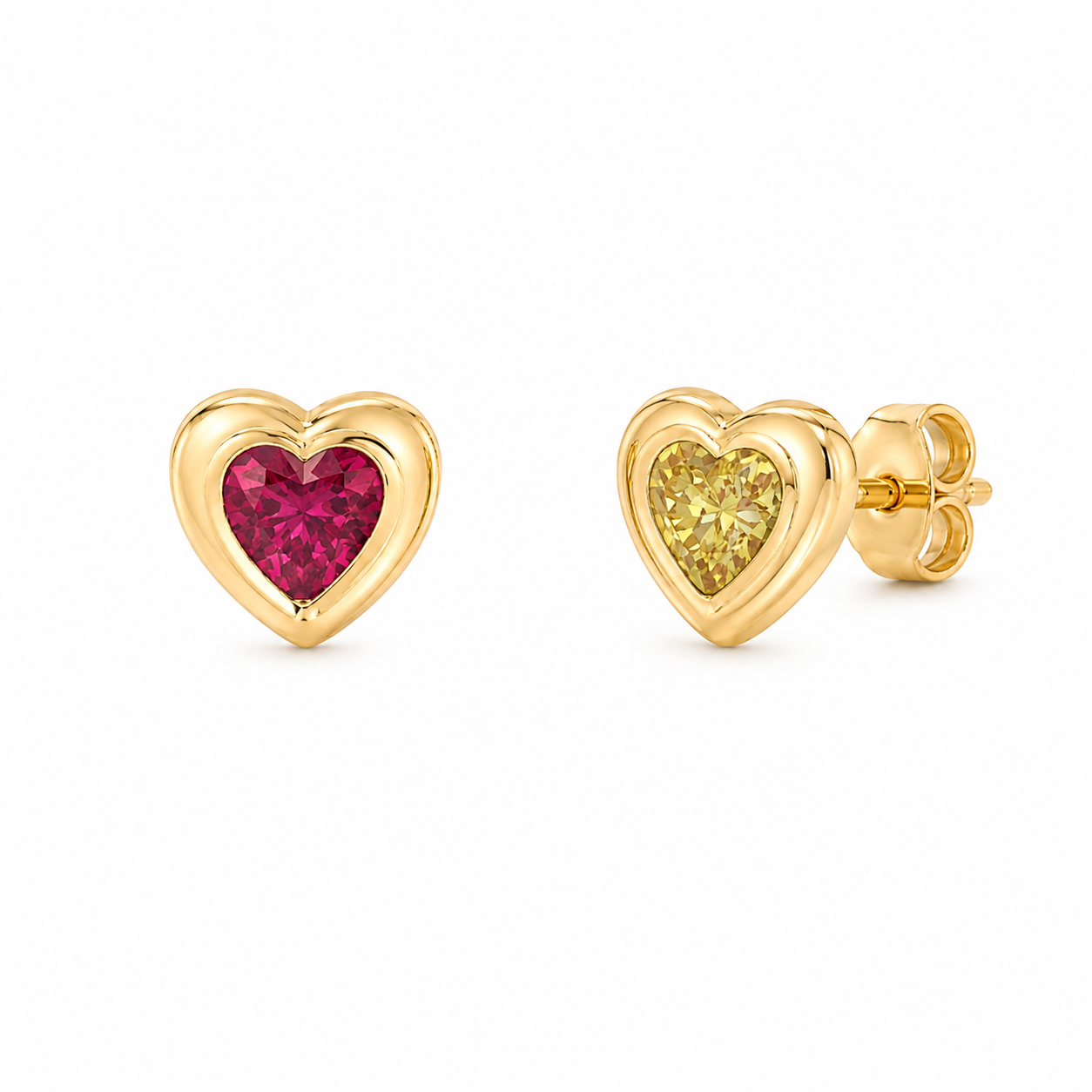 Puffy Heart Birthstone Stud Earrings