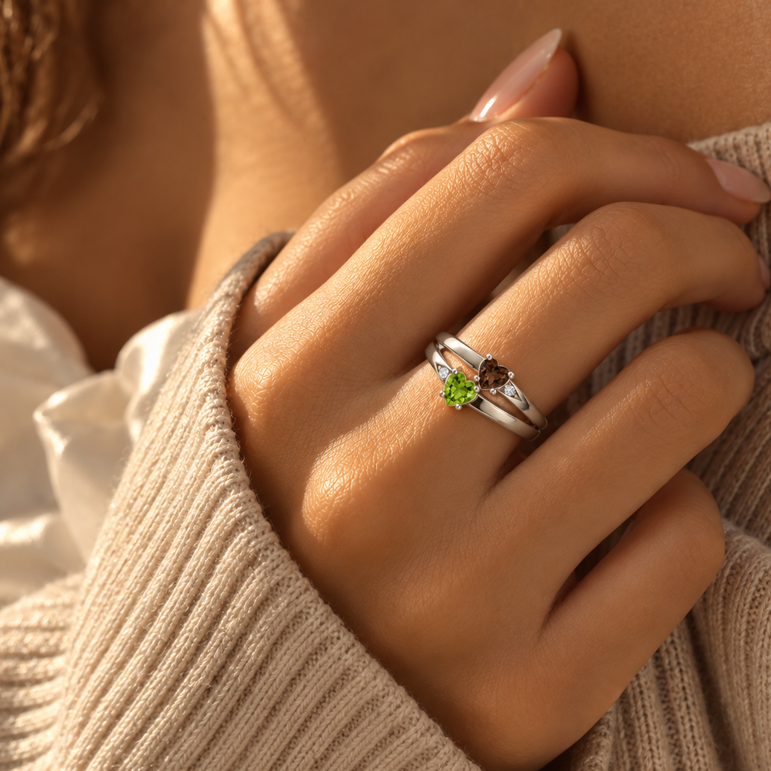 Split Duo Birthstone with Cut Out Ring