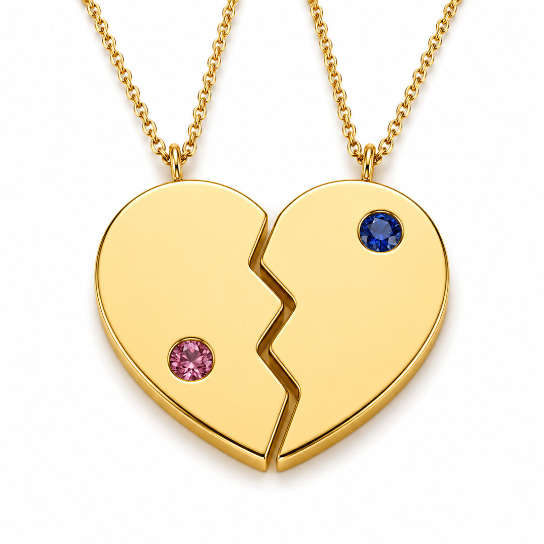 Split Heart Birthstone Couple Necklace Set