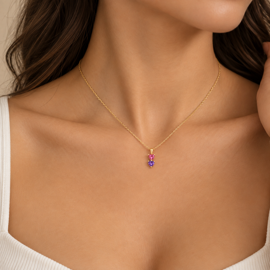 Stacking Hearts Birthstone Necklace