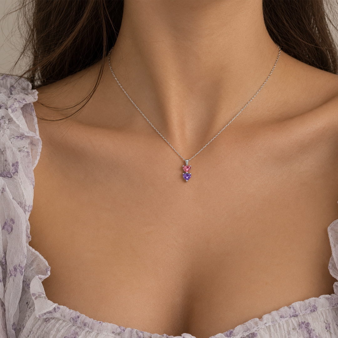 Stacking Hearts Birthstone Necklace