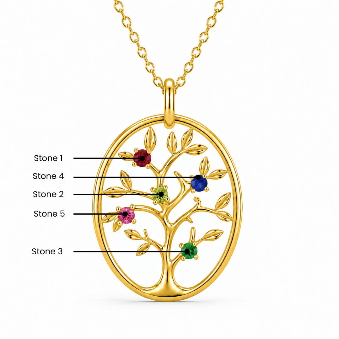 Personalized Family Tree  Necklace with Birthstones
