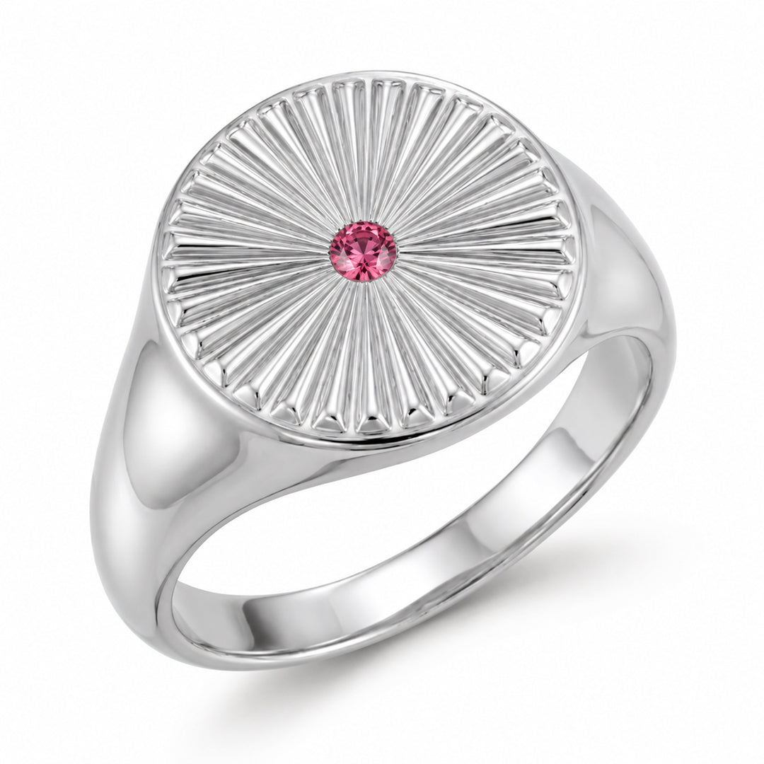 Sunburst Birthstone Signet Ring