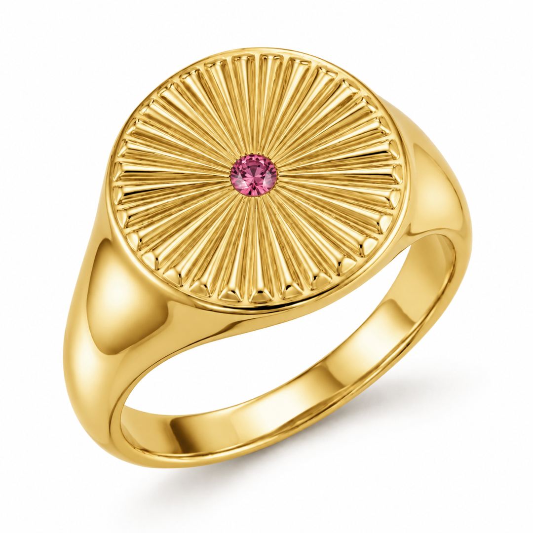 Sunburst Birthstone Signet Ring