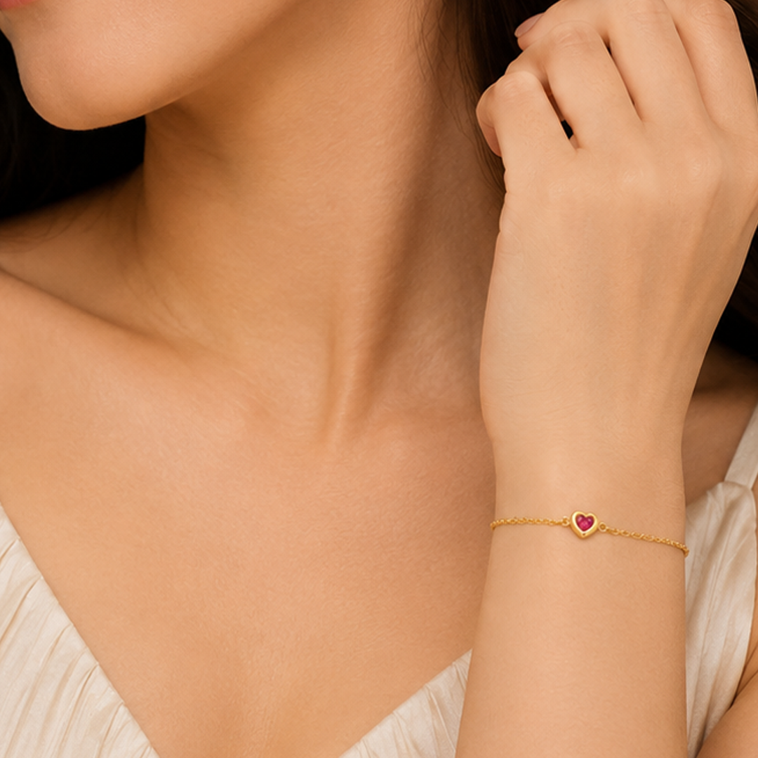 Puffy Heart Bracelet with Birthstone