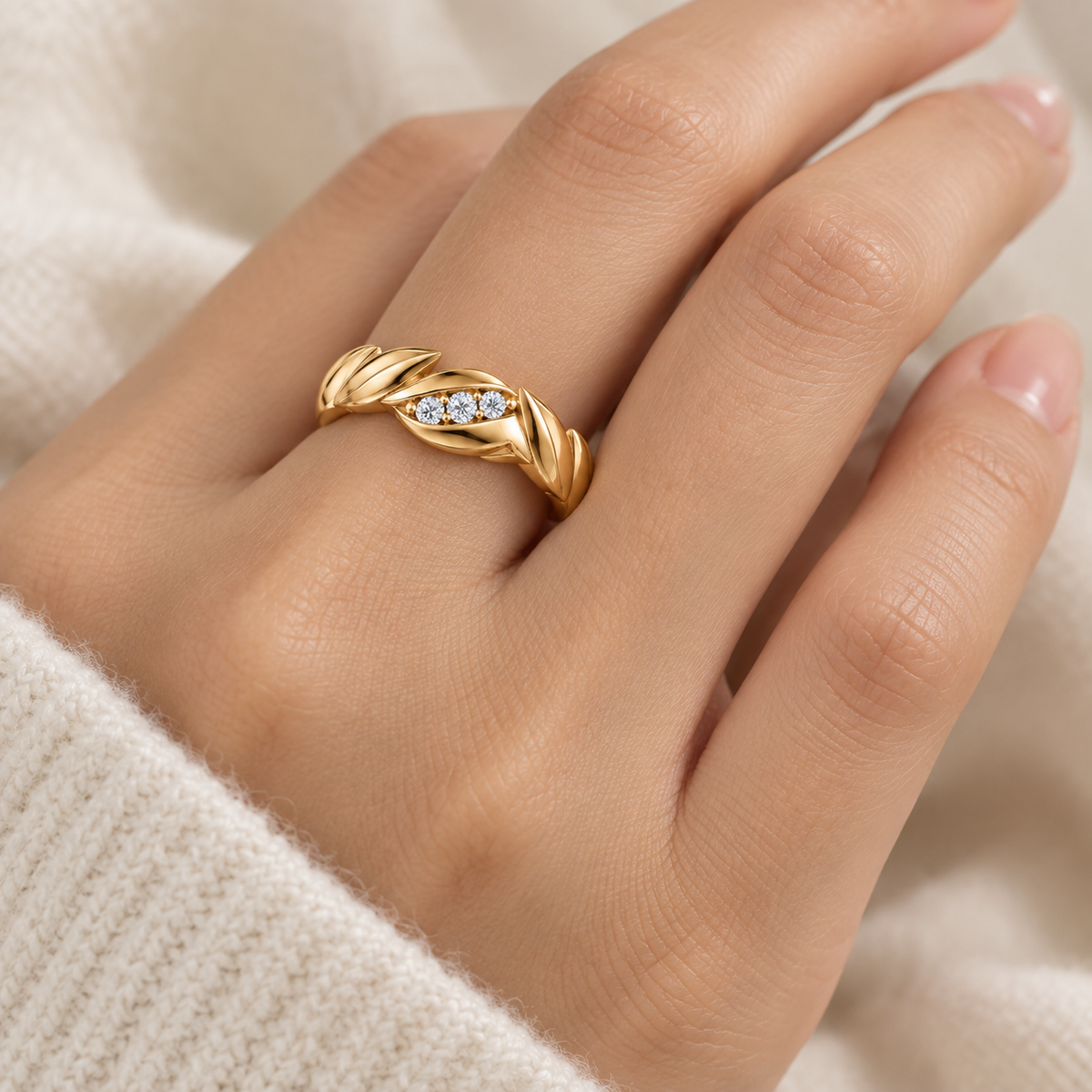 Sylvan Leaf Ring with Accent stones