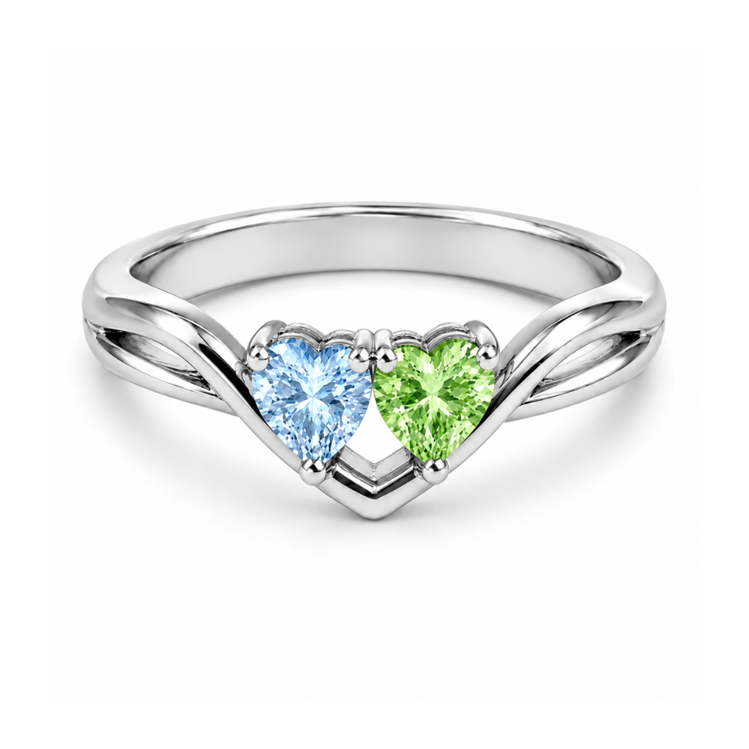 Tilted Double Heart Gemstone Ring