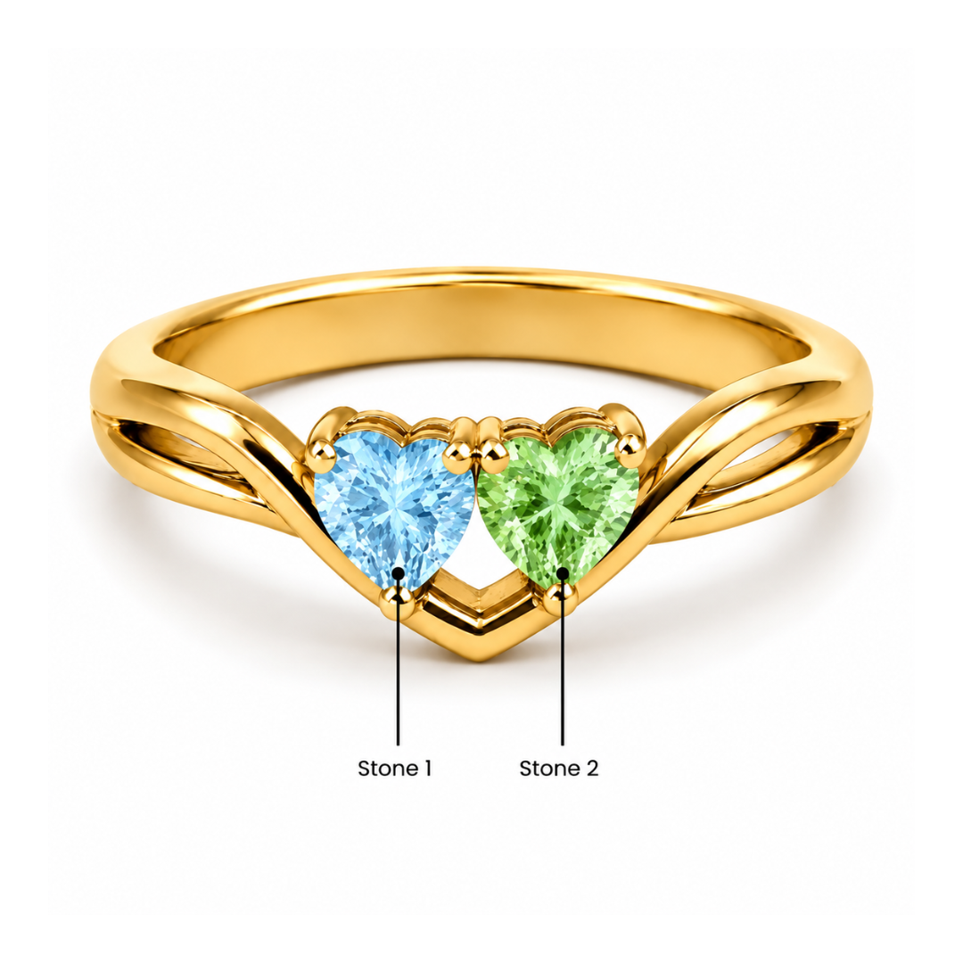Tilted Double Heart Gemstone Ring