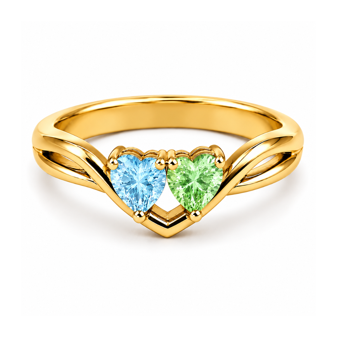 Tilted Double Heart Gemstone Ring