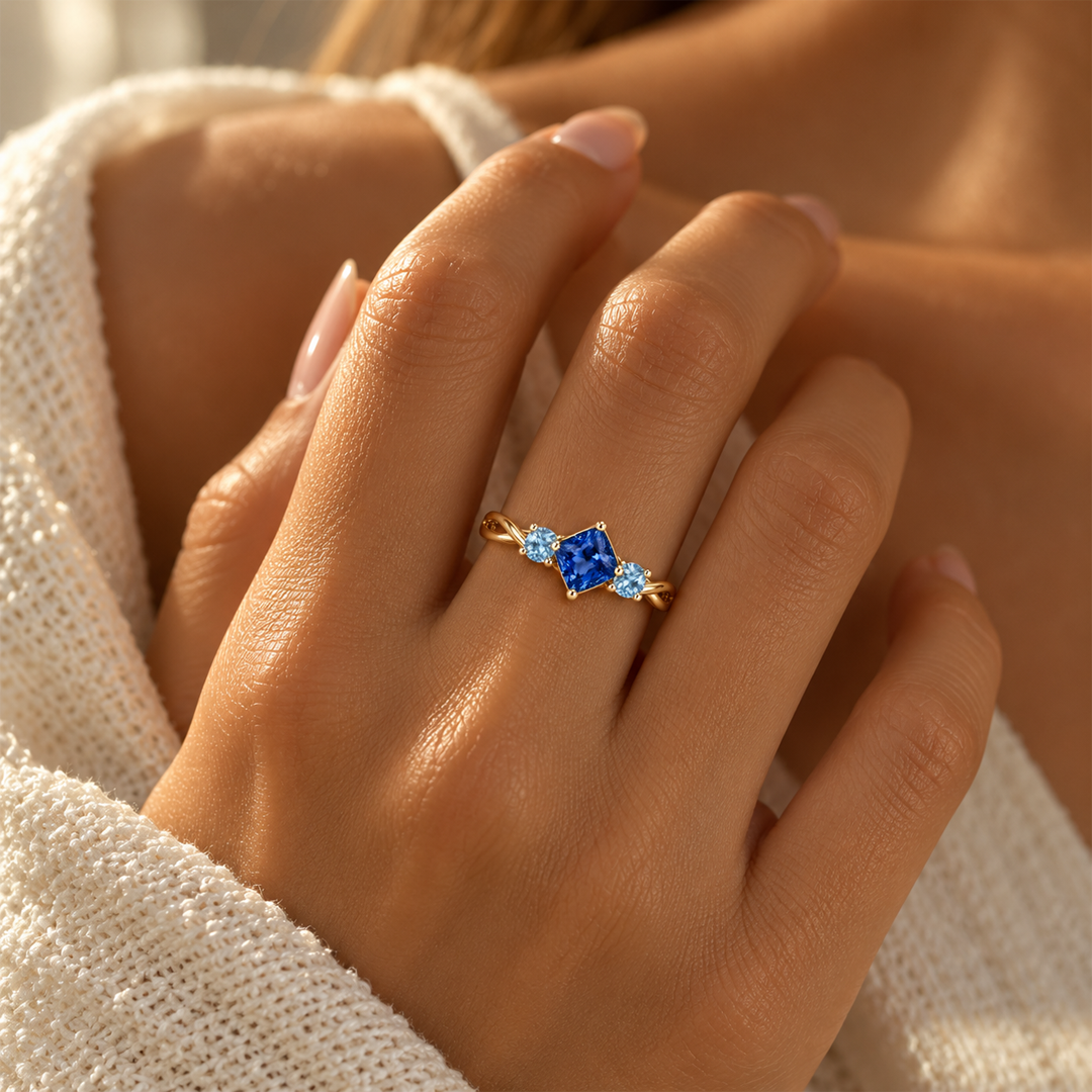 Trio Cushion Cut Birthstone Ring