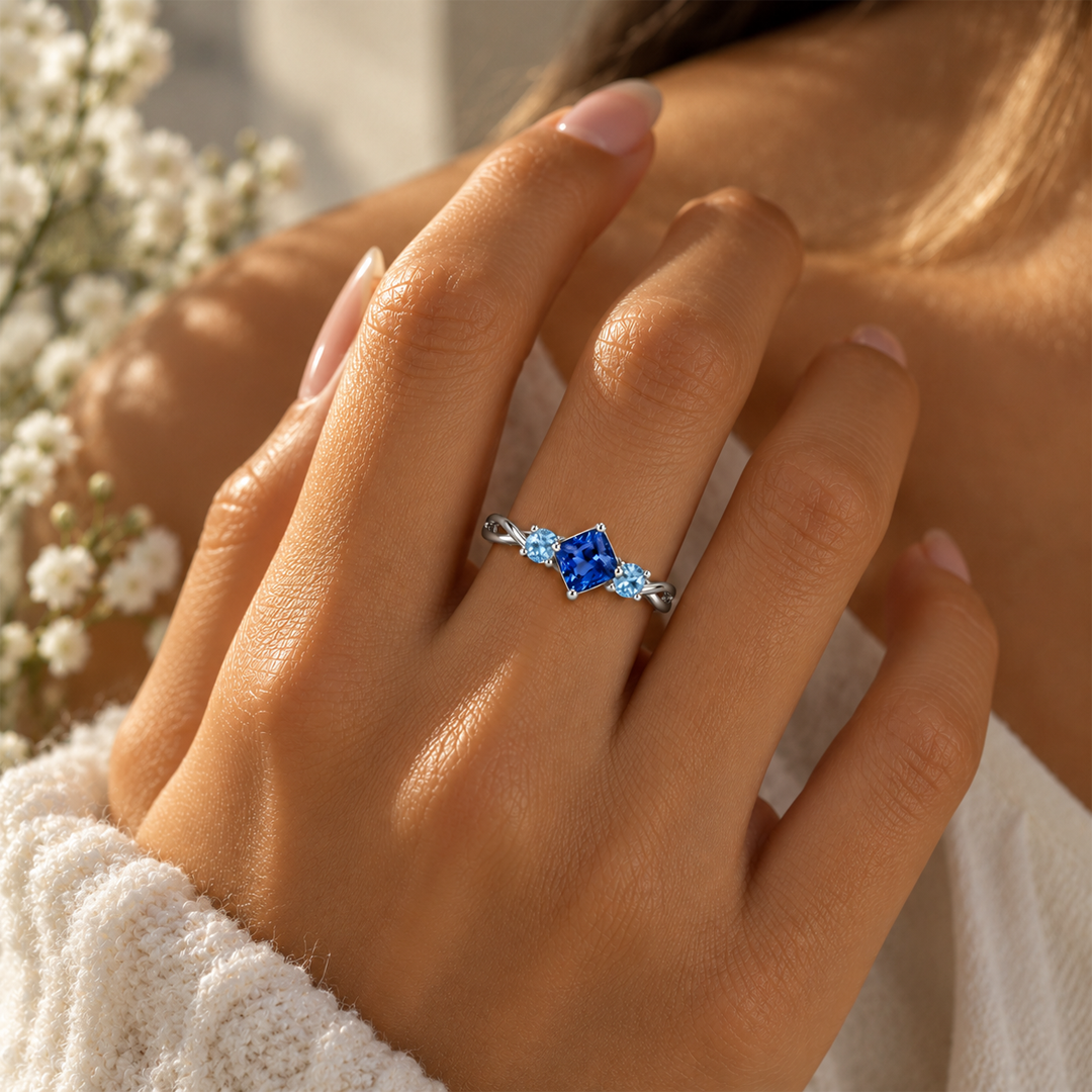 Trio Cushion Cut Birthstone Ring