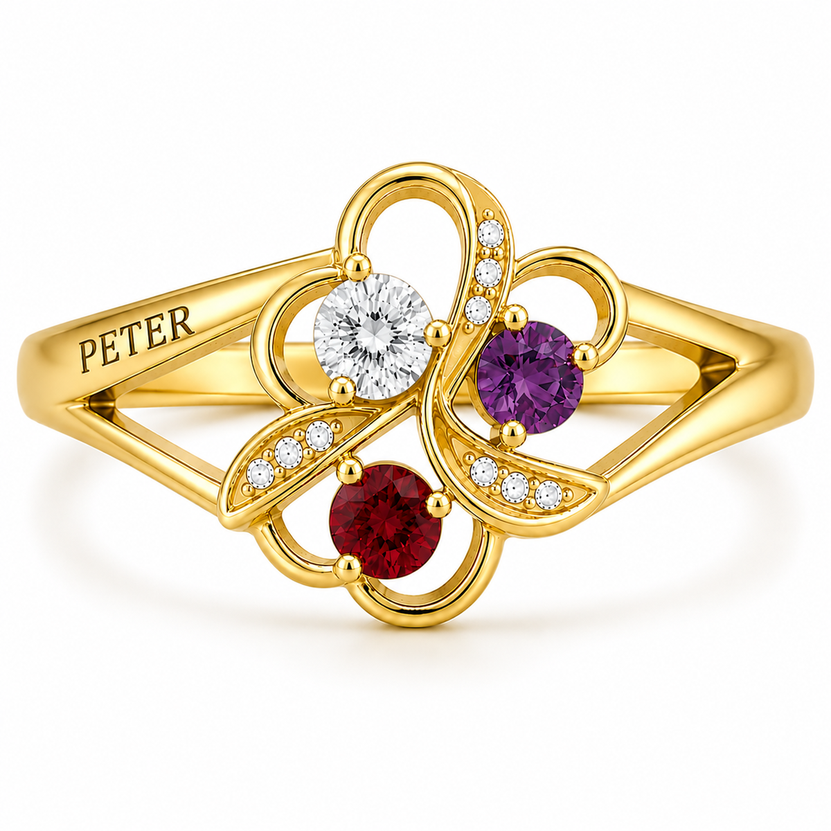 Trio Love Knot Ring with Birth Stone