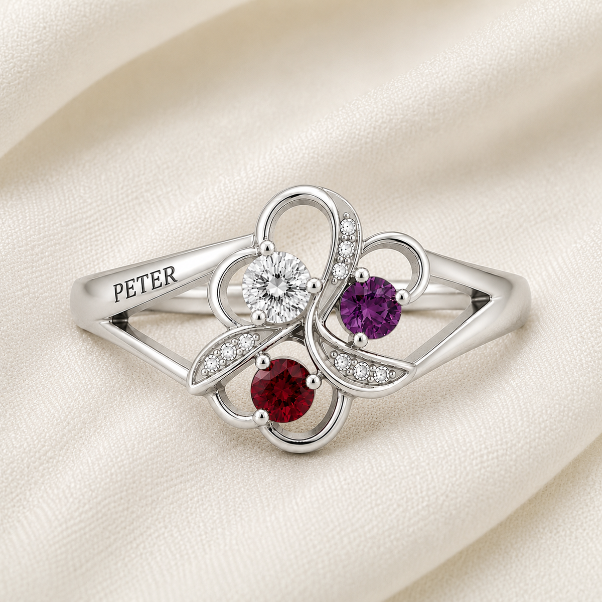Trio Love Knot Ring with Birth Stone