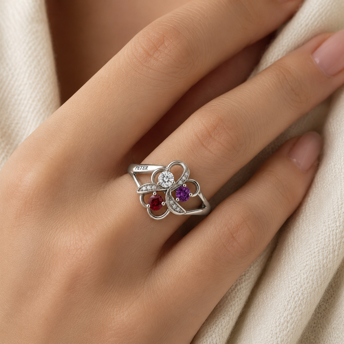 Trio Love Knot Ring with Birth Stone