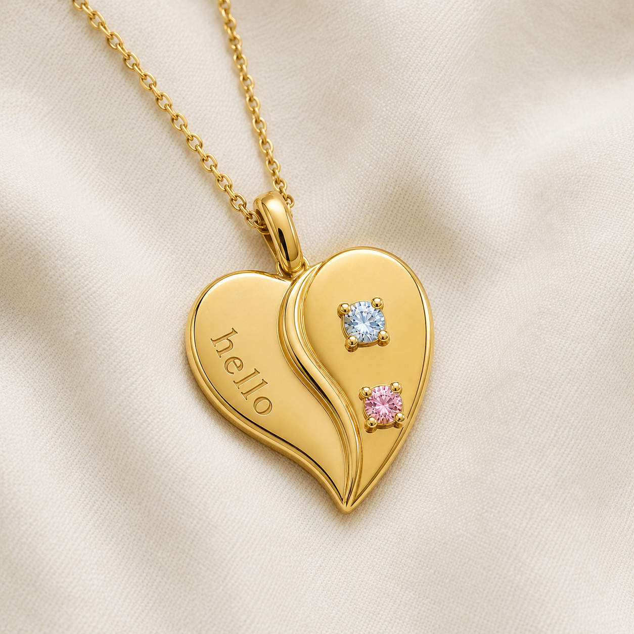 Two Souls Heart with Birthstones
