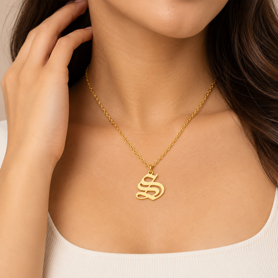 Vintage Gothic Initial Necklace