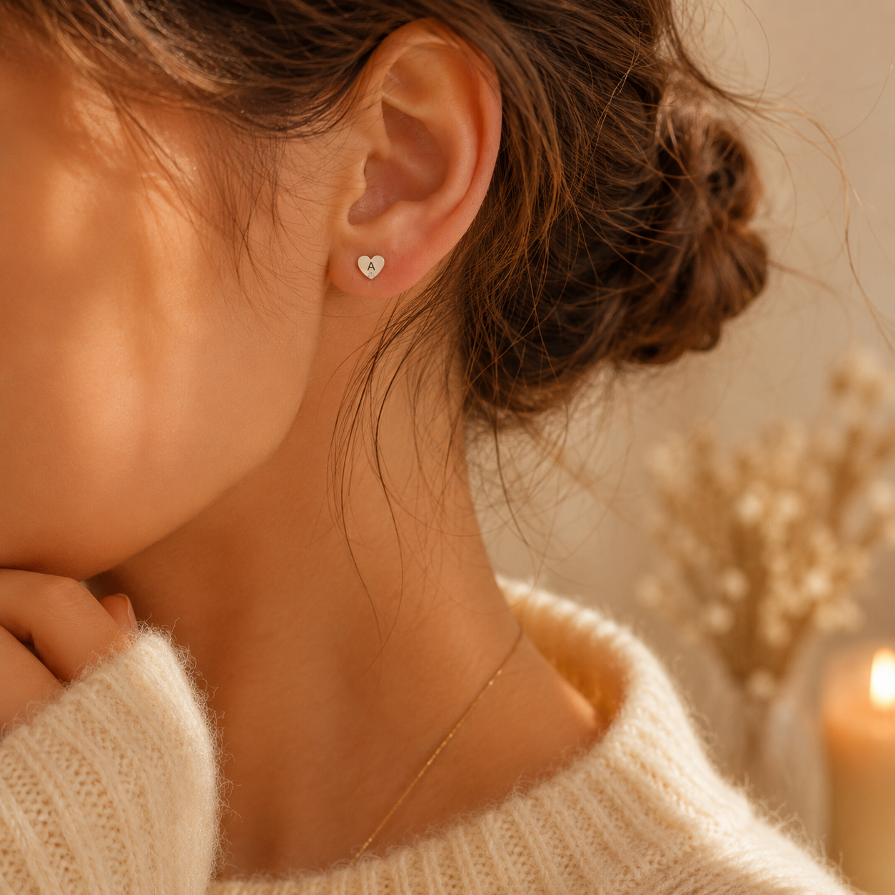 Zirconia Heart Initial Stud Earrings