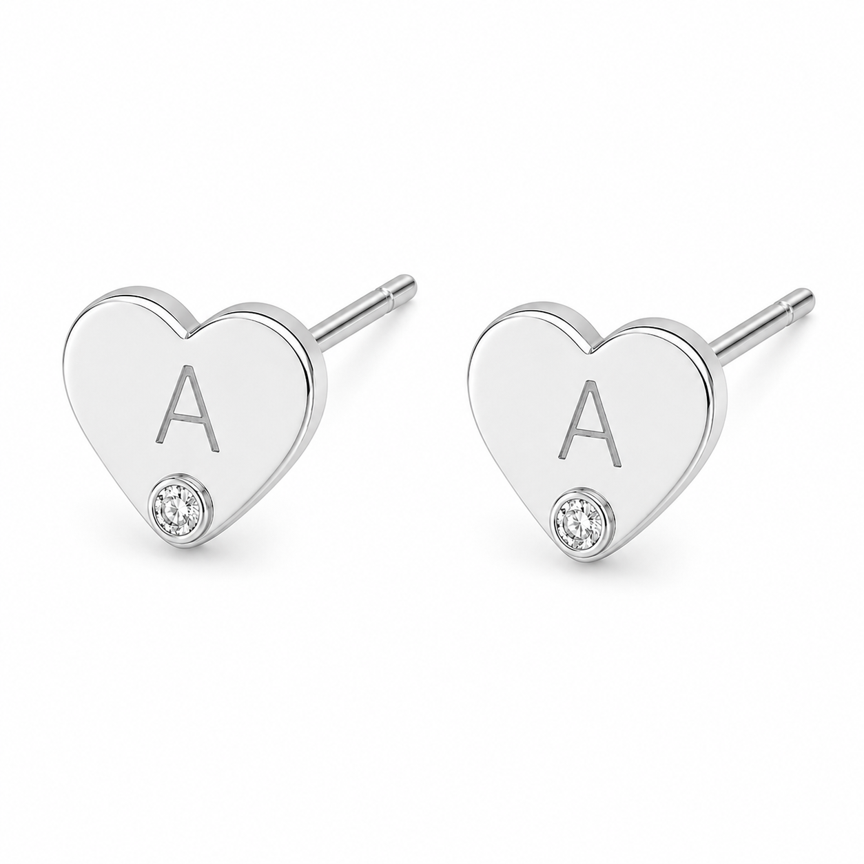 Zirconia Heart Initial Stud Earrings