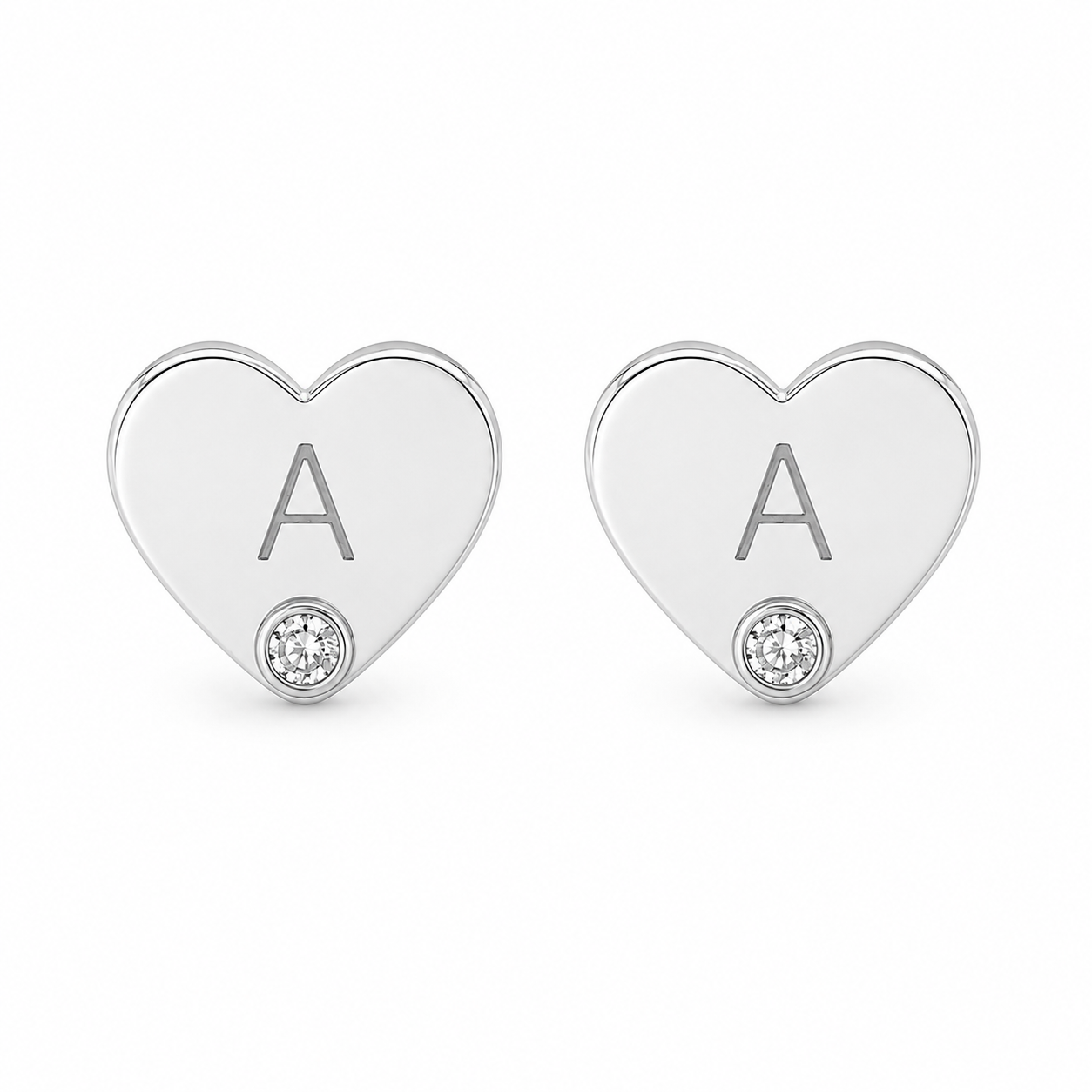 Zirconia Heart Initial Stud Earrings