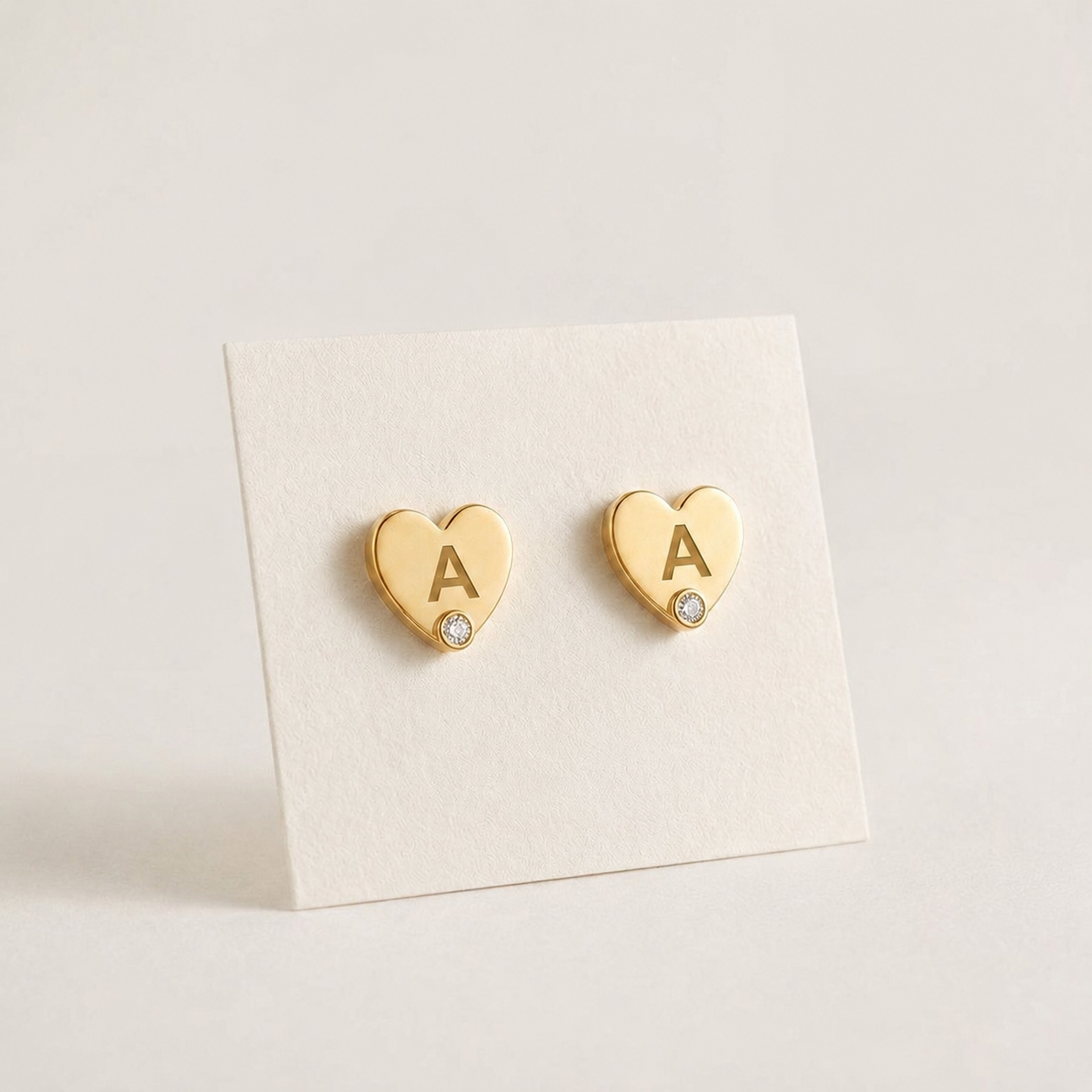 Zirconia Heart Initial Stud Earrings