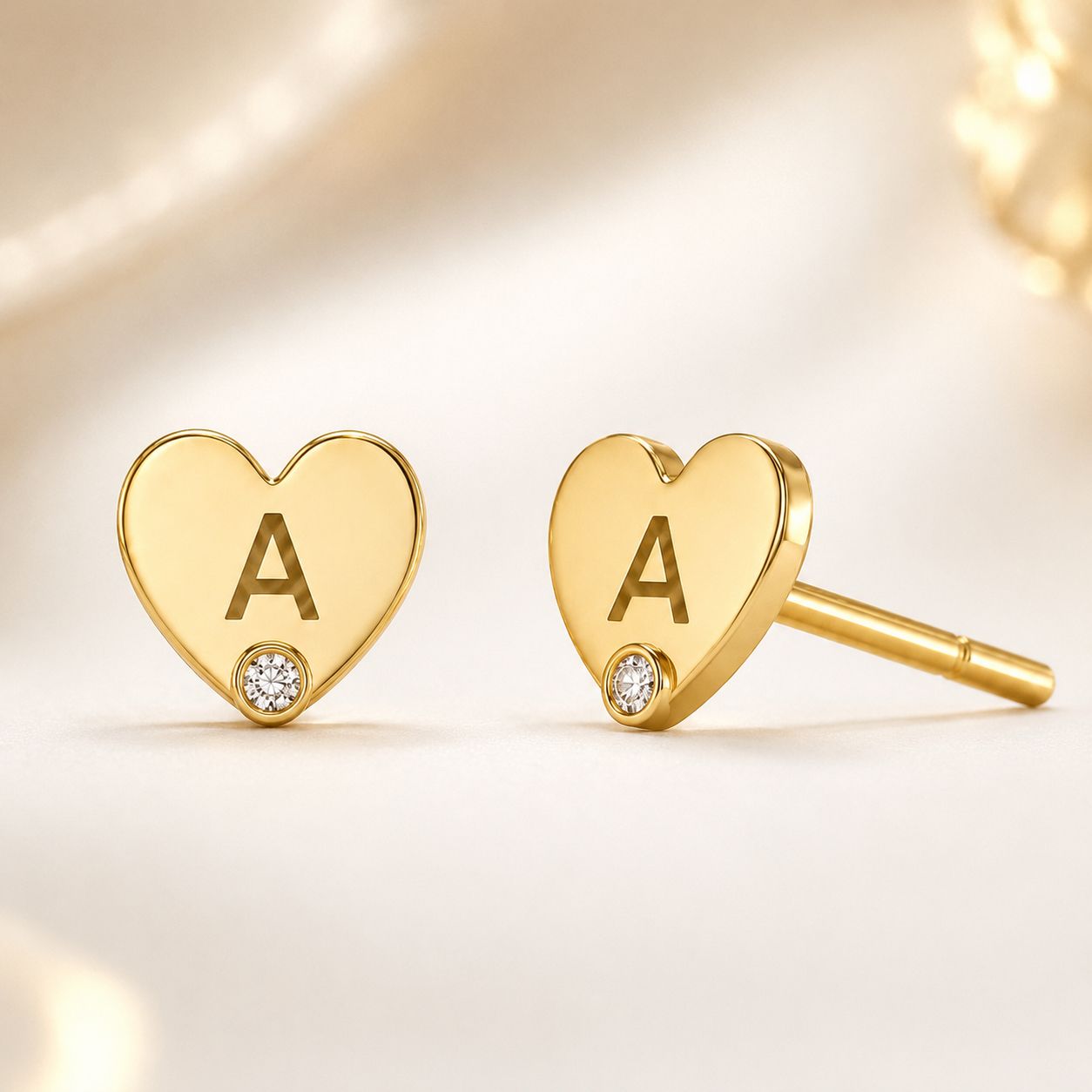 Zirconia Heart Initial Stud Earrings