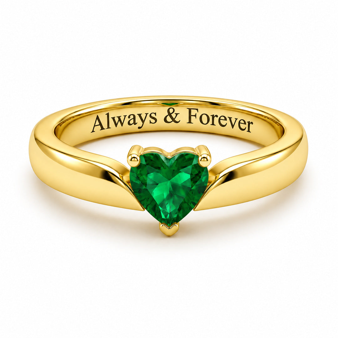 Heart Birthstone Ring with Tapered Band
