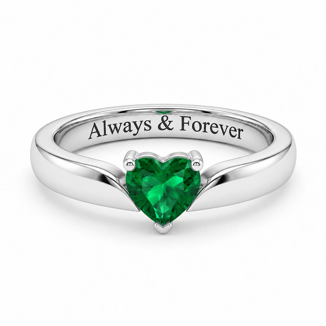 Heart Birthstone Ring with Tapered Band