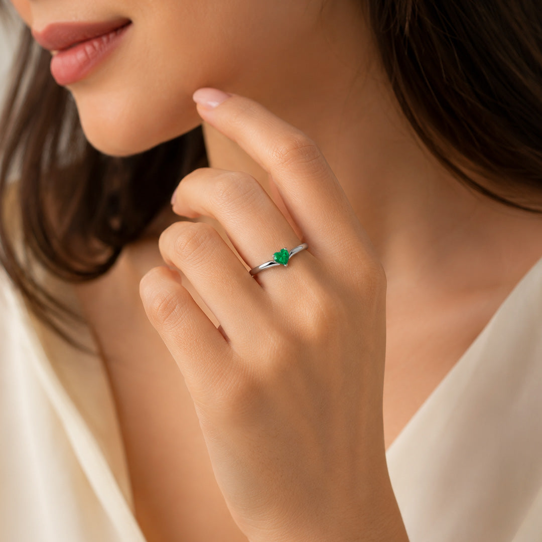 Heart Birthstone Ring with Tapered Band