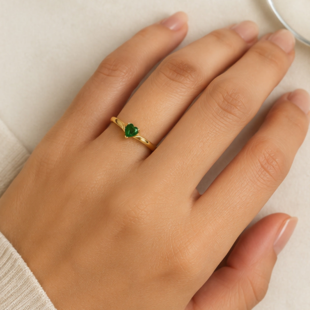 Heart Birthstone Ring with Tapered Band