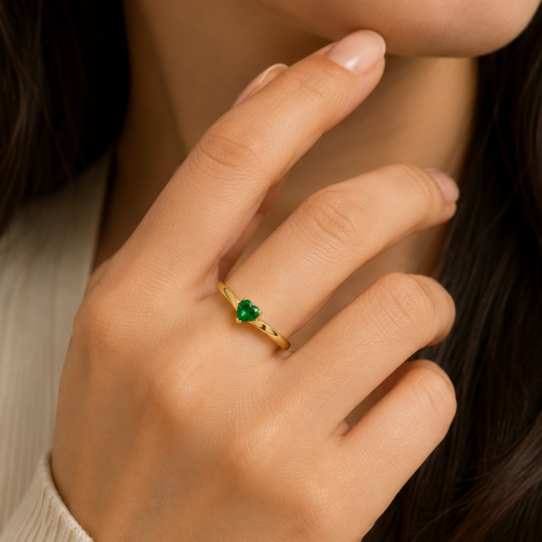 Heart Birthstone Ring with Tapered Band