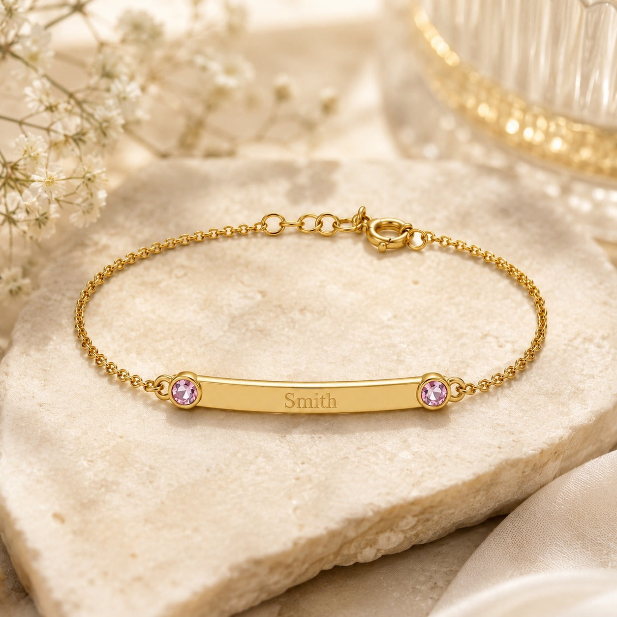Personalized Bar Bracelet with Birthstone