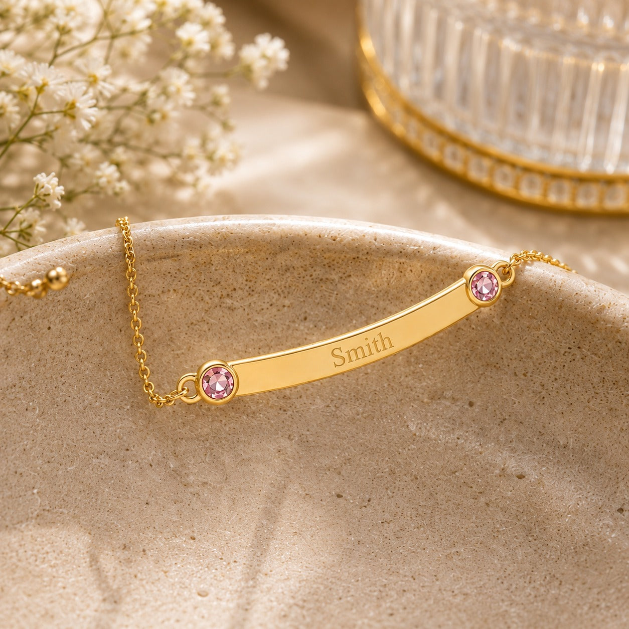 Personalized Bar Bracelet with Birthstone