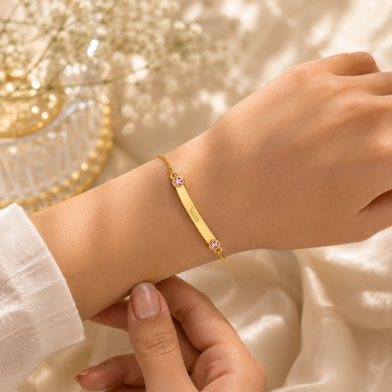 Personalized Bar Bracelet with Birthstone