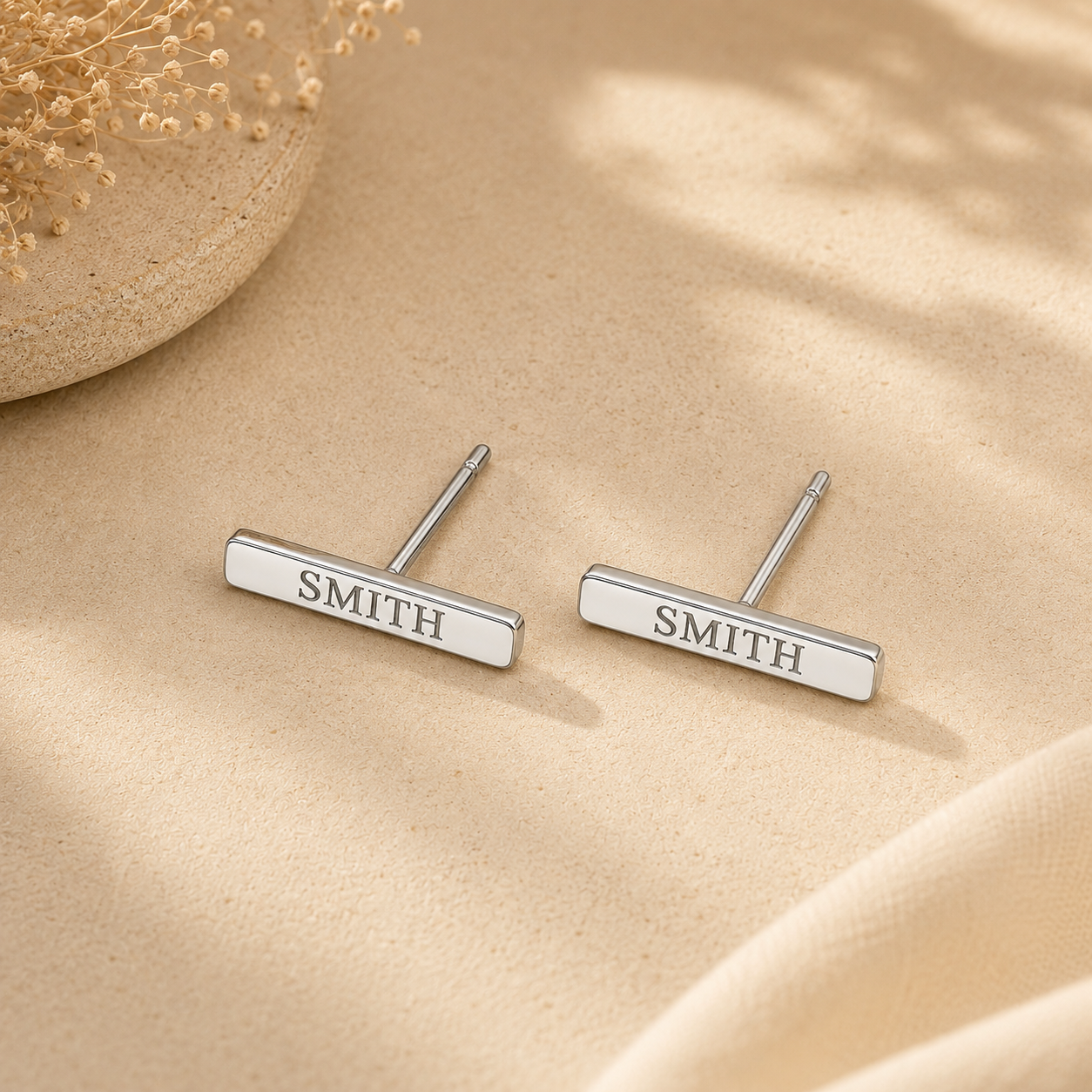 Engravable Bar Stud Earrings