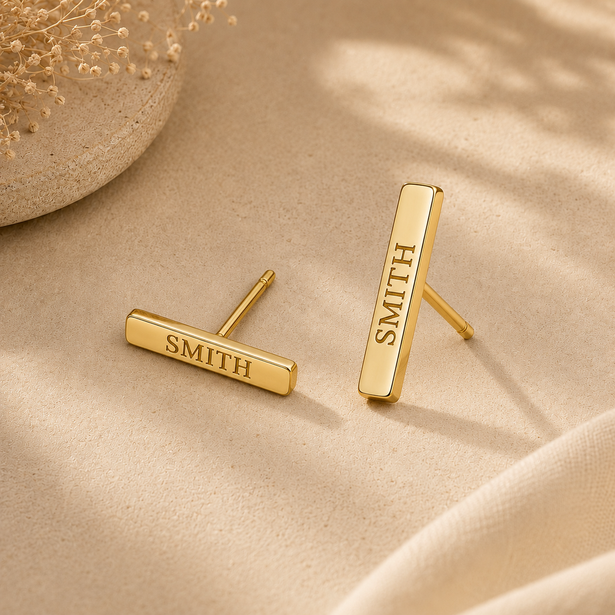 Engravable Bar Stud Earrings