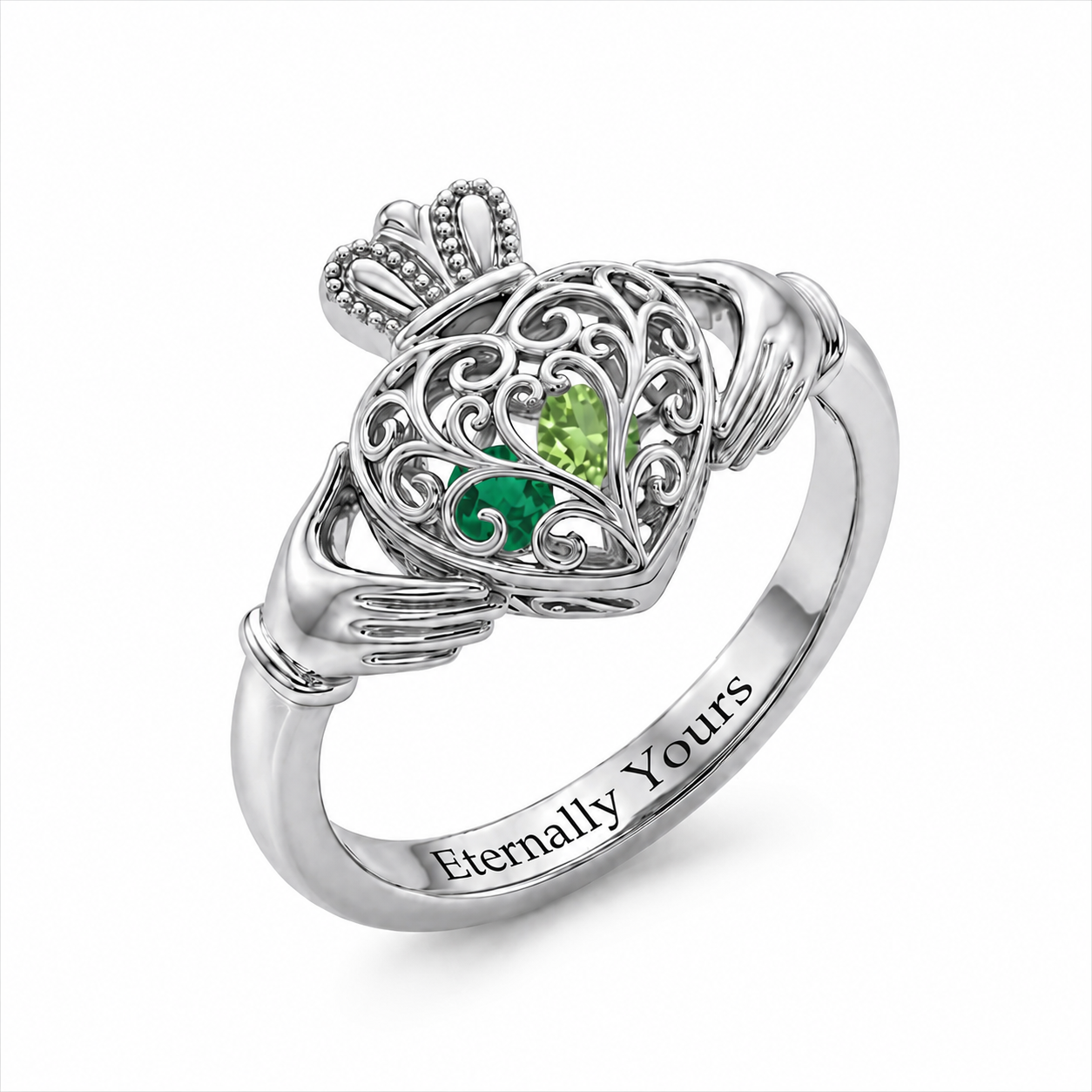 Caged Stones Celtic Claddagh Ring