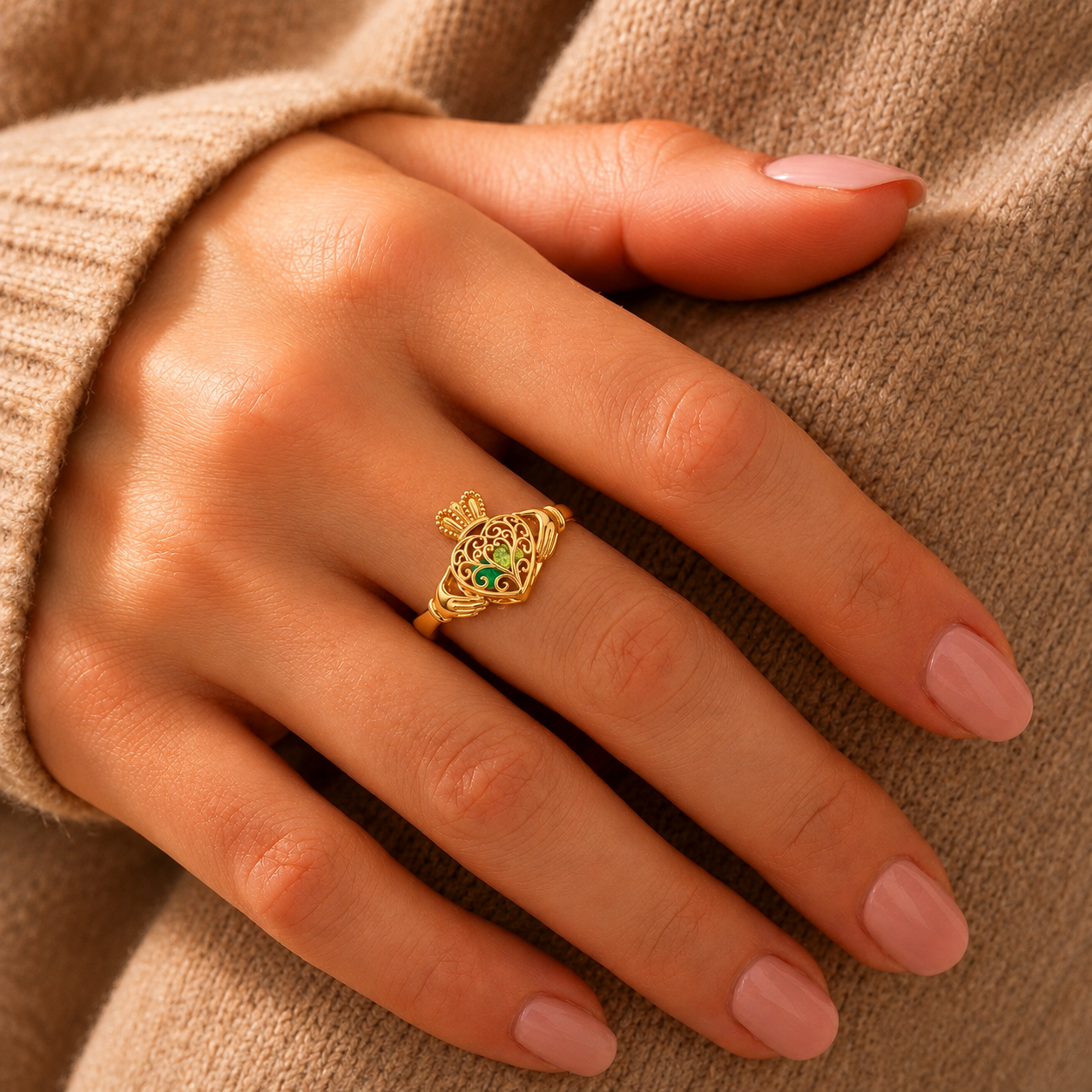 Caged Stones Celtic Claddagh Ring