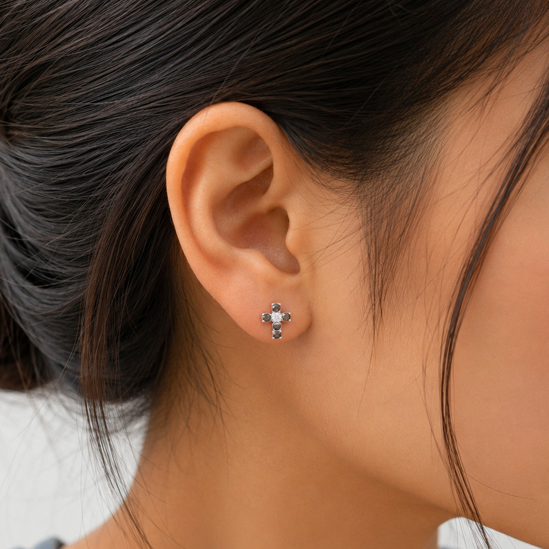 Cross Earrings with Birthstone