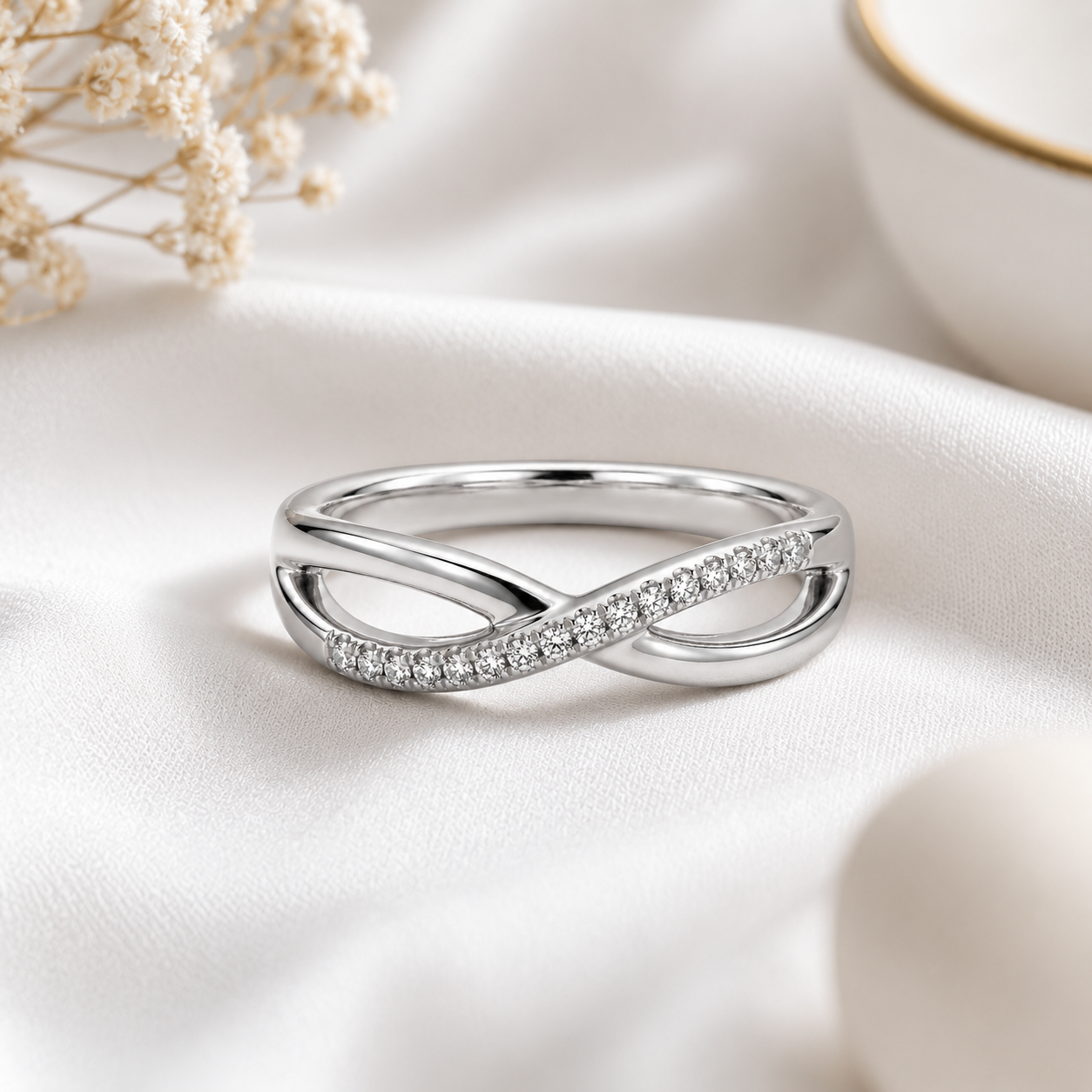 Crossover Ring with Stones