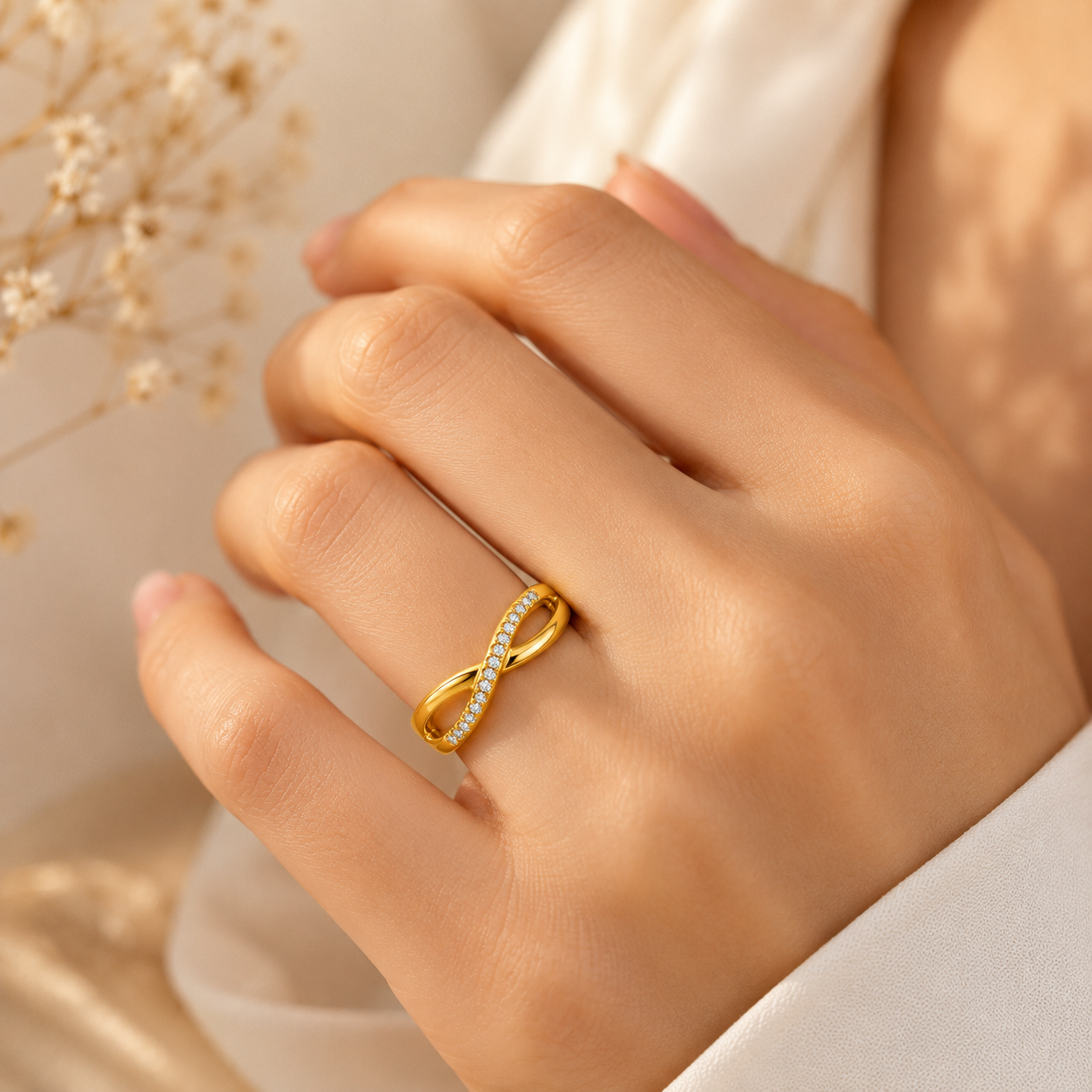 Crossover Ring with Stones