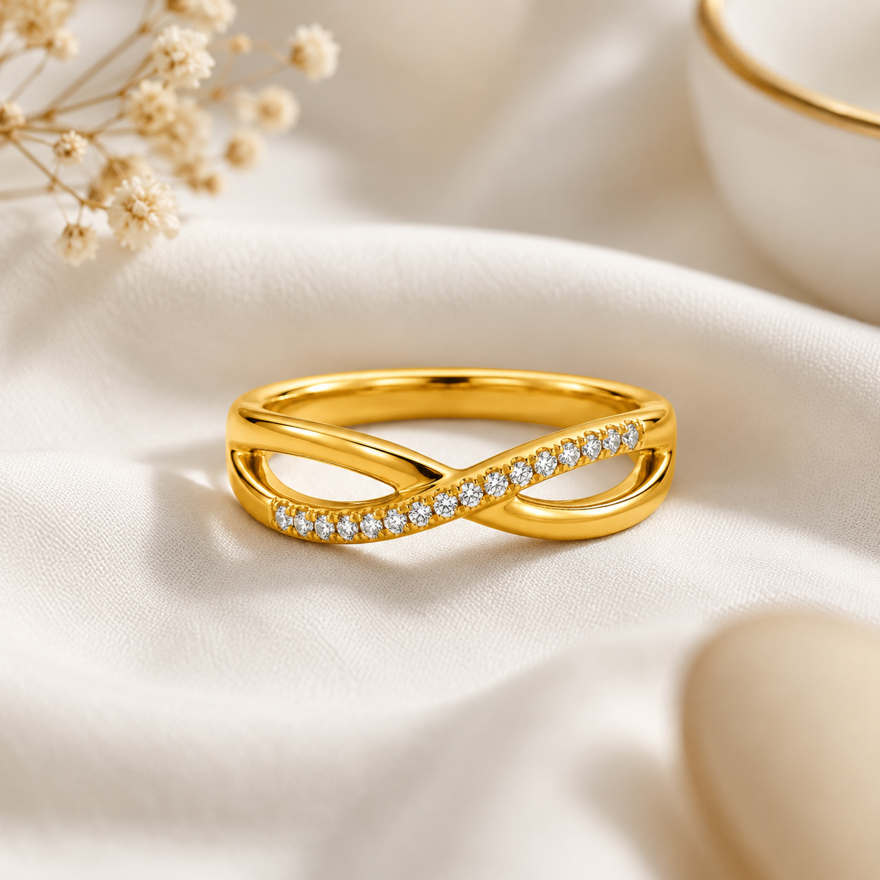 Crossover Ring with Stones