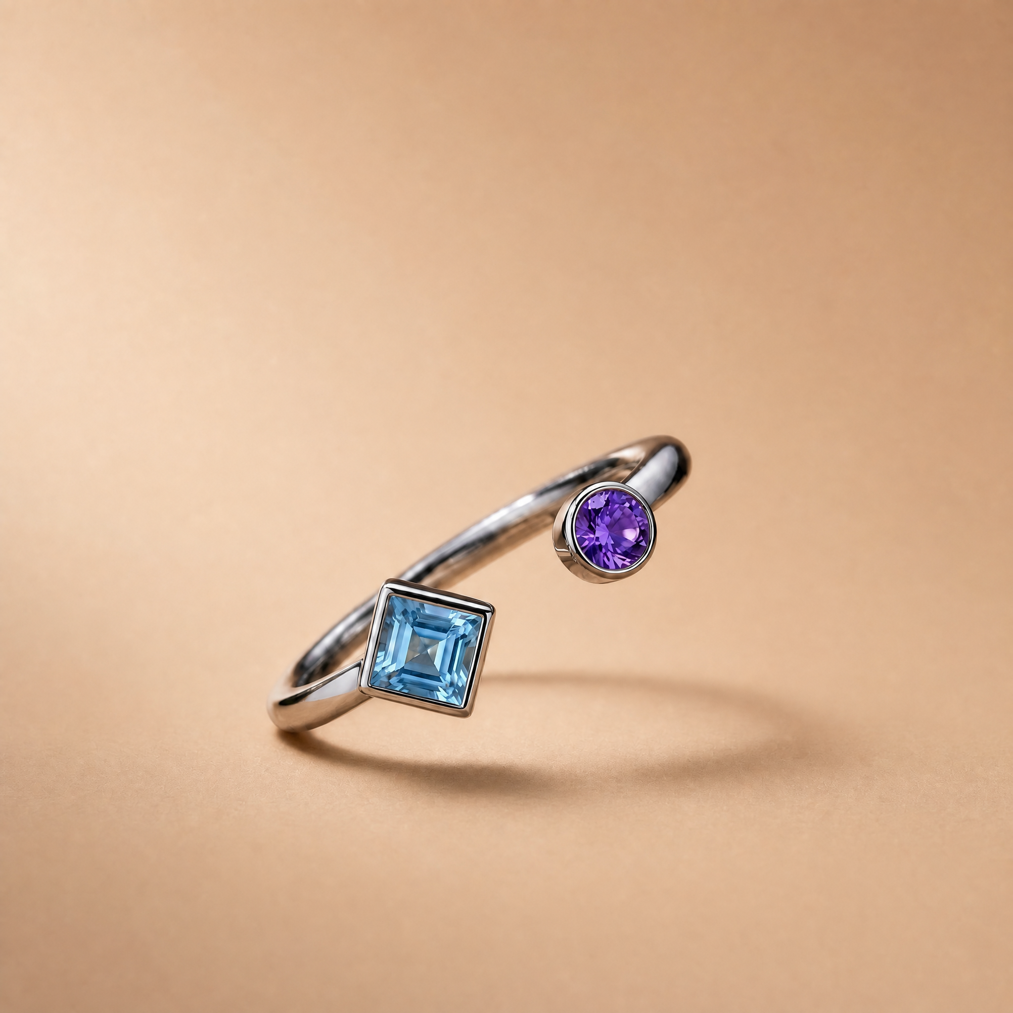 Birthstone  Open Cuff Ring