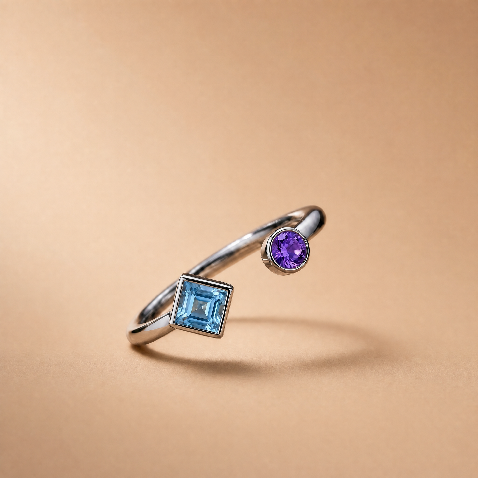 Birthstone  Open Cuff Ring