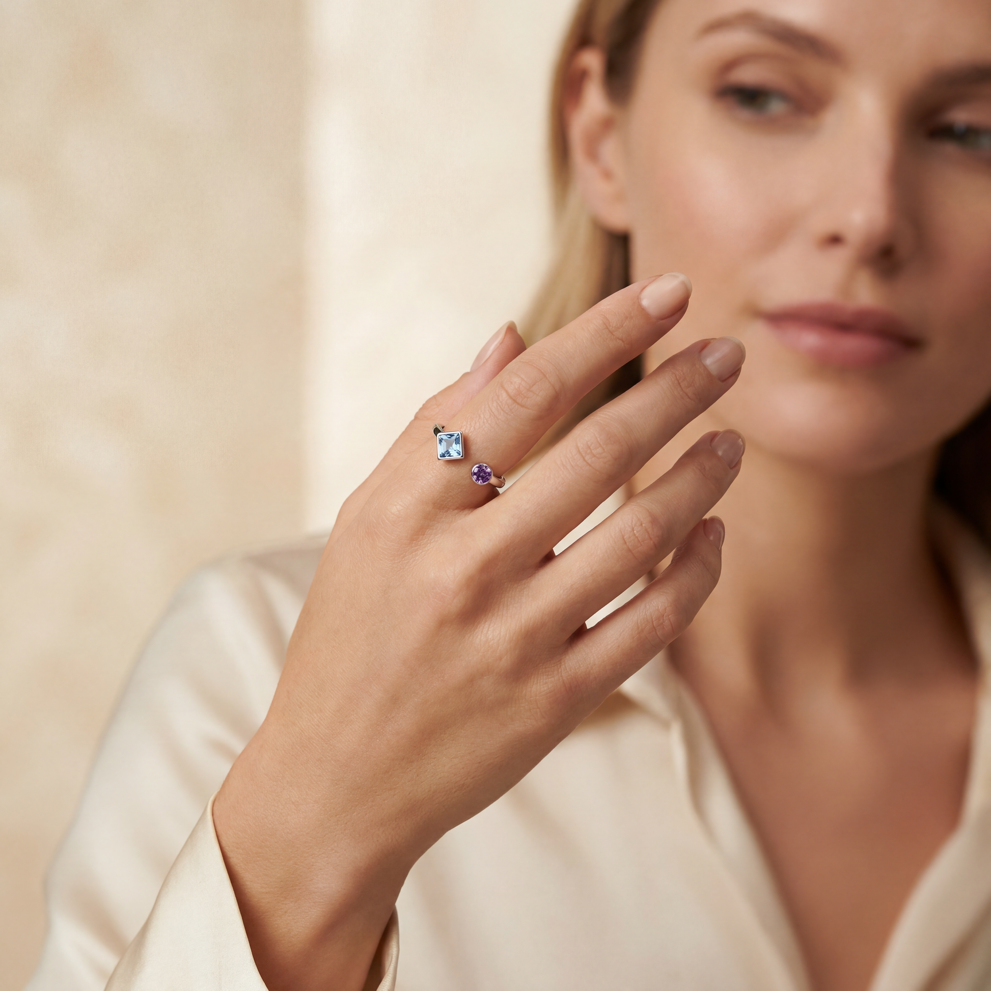 Birthstone  Open Cuff Ring