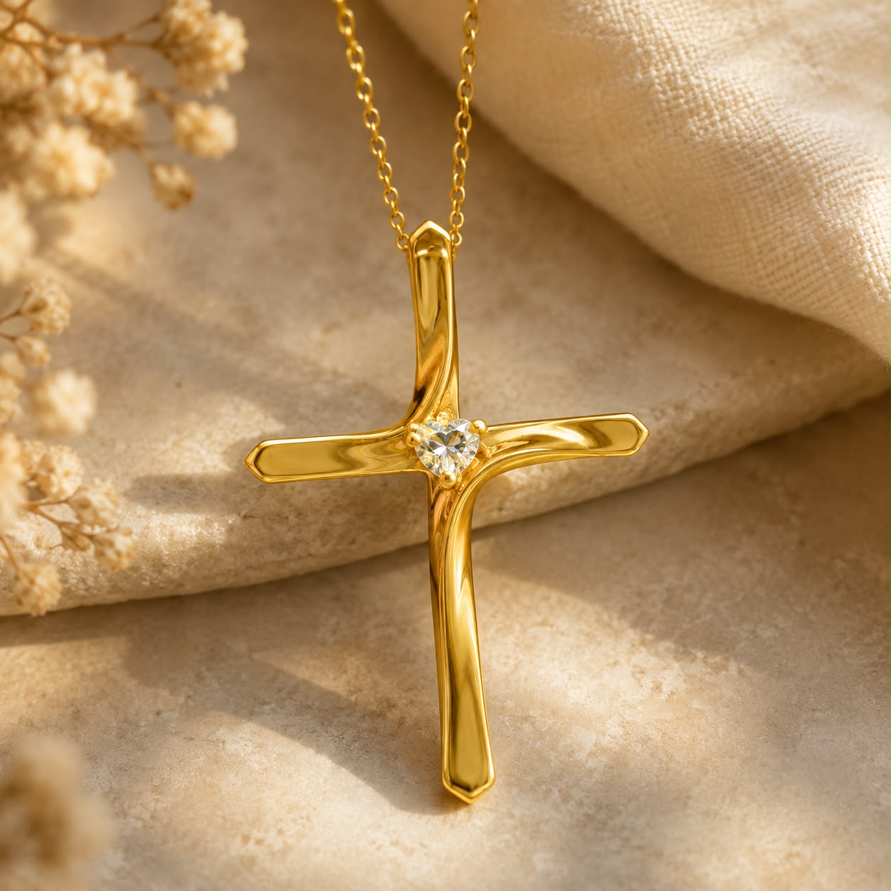 Curved Cross Birthstone Necklace