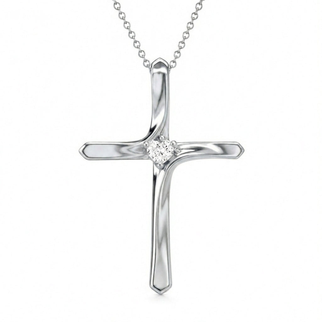 Curved Cross Birthstone Necklace