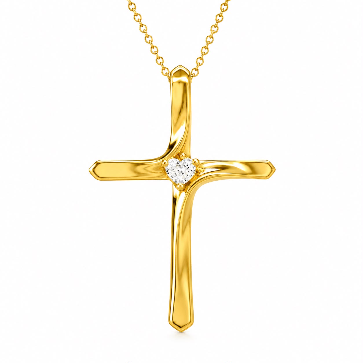 Curved Cross Birthstone Necklace